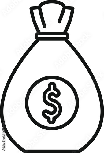 Dollar money bag icon outline vector. Sign currency wallet safe. Coin finance