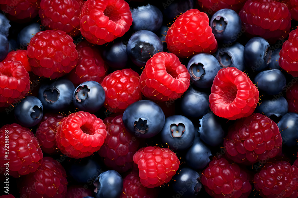Red and blue berries. Blueberry and raspberry background. High-resolution Red and blue berries. Blueberry and raspberry background. High-resolution