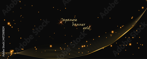 Golden botany banner.Japanese style Hand drawn vector . Line art style design. Concept tradi.Gold Asian banner illustration. Golden Japanese background with asian bird.layout design in oriental style.