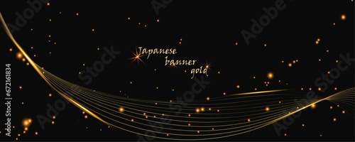 Golden botany banner.Japanese style Hand drawn vector . Line art style design. Concept tradi.Gold Asian banner illustration. Golden Japanese background with asian bird.layout design in oriental style.