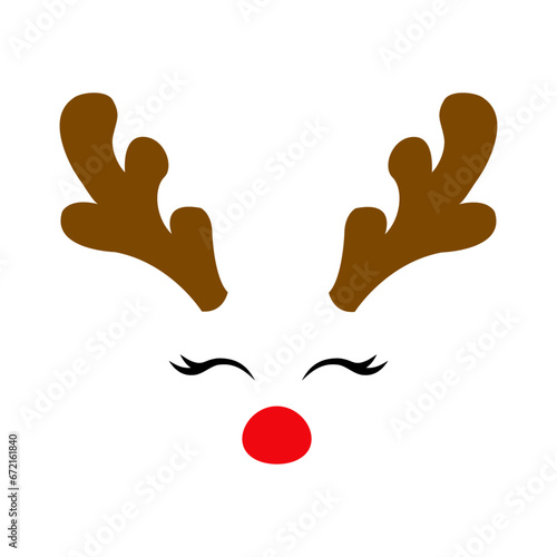 Tiempo de Navidad. Logo con reno Rudolph con hocico color rojo, astas y pestañas para su uso en tarjetas y felicitaciones