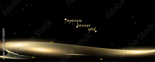 Golden botany banner.Japanese style Hand drawn vector . Line art style design. Concept tradi.Gold Asian banner illustration. Golden Japanese background with asian bird.layout design in oriental style.