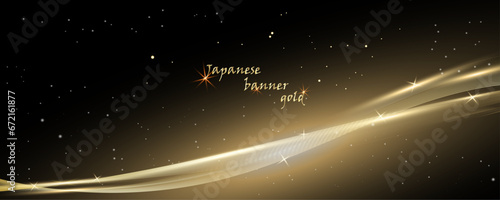 Golden botany banner.Japanese style Hand drawn vector . Line art style design. Concept tradi.Gold Asian banner illustration. Golden Japanese background with asian bird.layout design in oriental style.