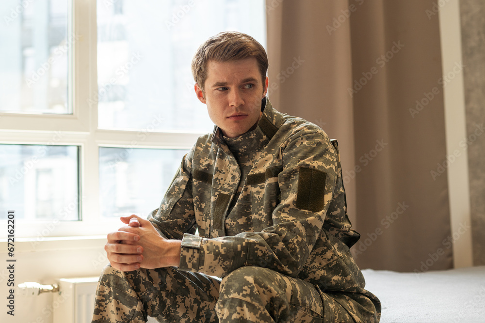 Fototapeta premium a military man in his thoughts