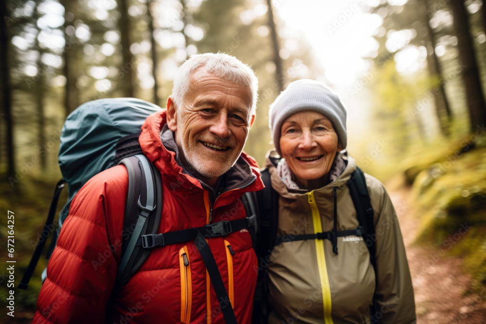 couple hiking in the woods couple hiking in the woods