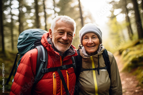 couple hiking in the woods