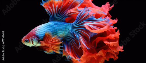 siamese fighting fish in aquarium. fish with flower tail and fins. tropical fish