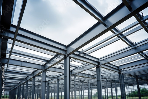 roof of a greenhouse. interior of a building, design of steel frame structural systems photo