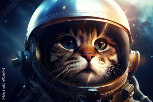 a cat wears an astronaut helmet