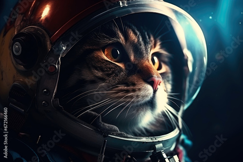 a cat wears an astronaut helmet