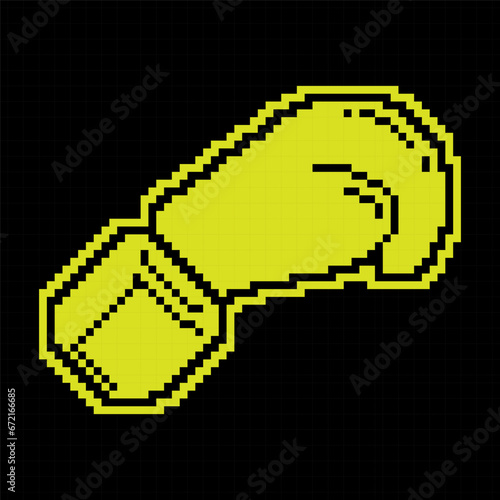 Sports boxing glove Pixel silhouette icon. Sports equipment to protect fighter. Simple black and yellow vector