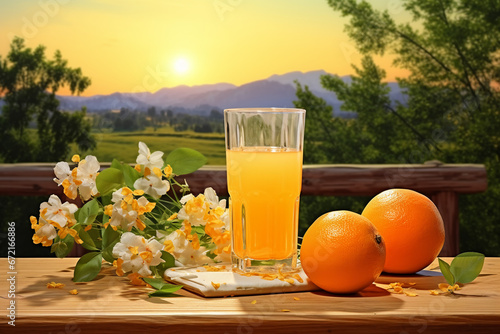 glass of orange juice and fruits