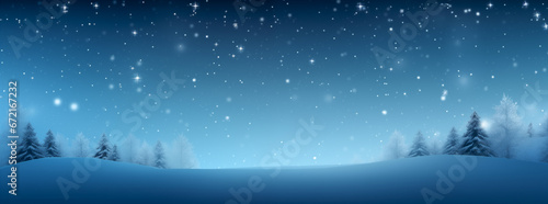 Minimalistic winter landscape with painted trees on blue background. Copy space. © alisluch