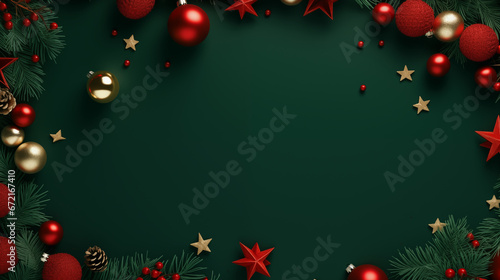 Green Christmas background frame with copy space  abstract background with Christmas bell and props with space for text