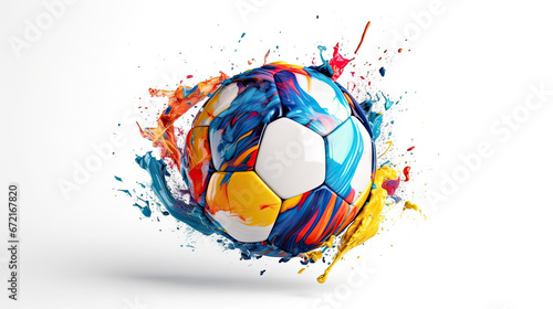 Ball football soccer paint splash isolated on white photo