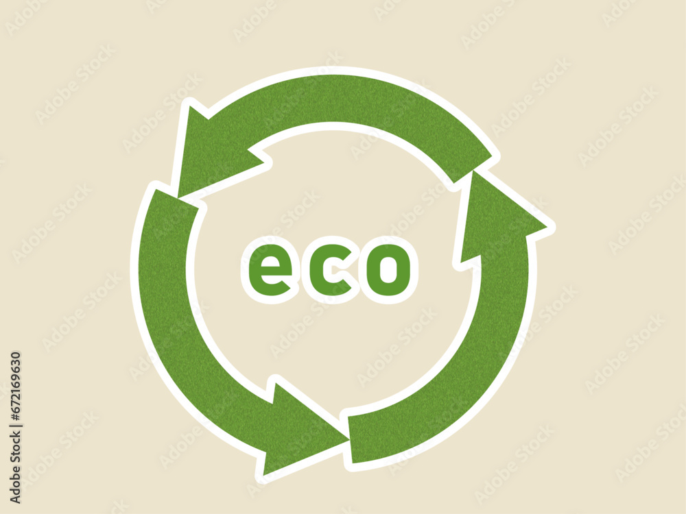 芝生または草原みたいなデザインで描いたリサイクル・サイクルのイメージのアイコン（矢印3本）
