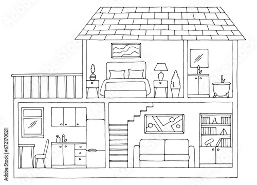 House room graphic black white home interior sketch illustration vector 