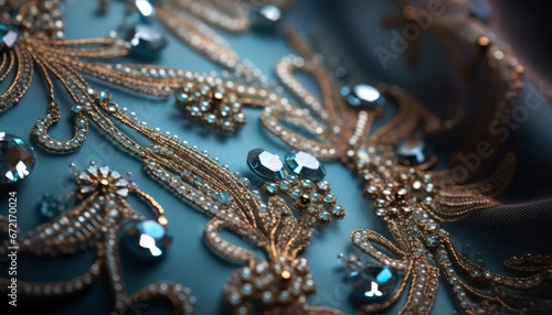 Photo of a Stunning Close-Up of a Gorgeous Blue and Gold Dress