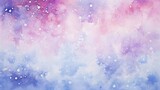 Abstract background with snowflakes, snowfall. Gradient watercolor background from blue to pink