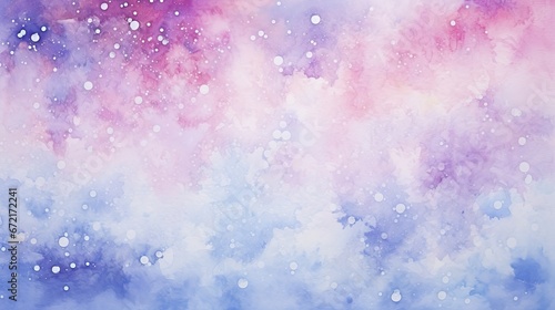 Abstract background with snowflakes, snowfall. Gradient watercolor background from blue to pink