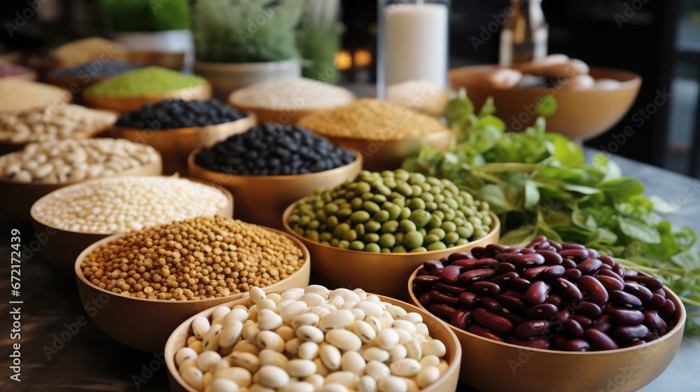 A array of legumes displayed a countertop.