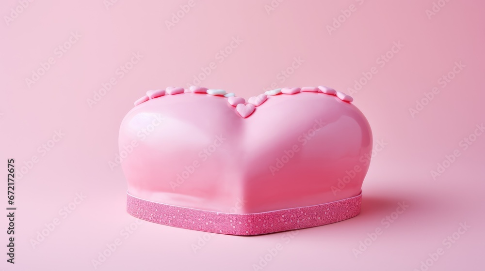 Pink heart shape cake on pink marble background. Valentine day. Pink heart shape cake on pink marble background. Valentine day.