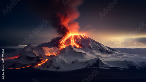 un volcan en éruption et son panache de fumée