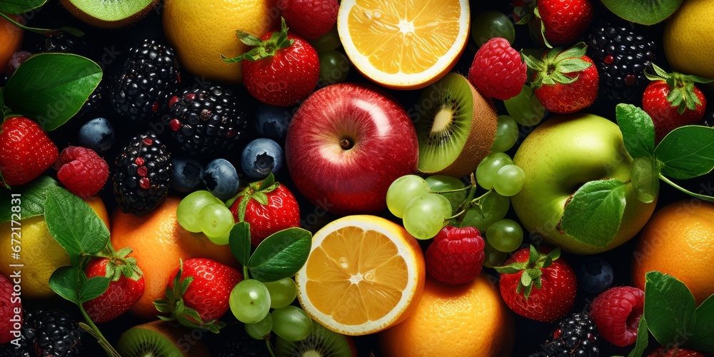 Fruit pattern, banner, AI generated Fruit pattern, banner, AI generated