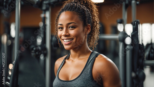Portrait of a beautiful African American athletic girl in the gym