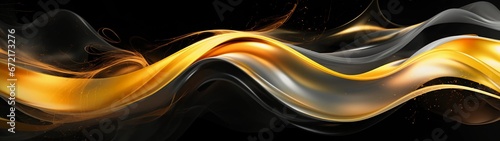 Fluid Dynamics - Waves of Gold, silver on black background
