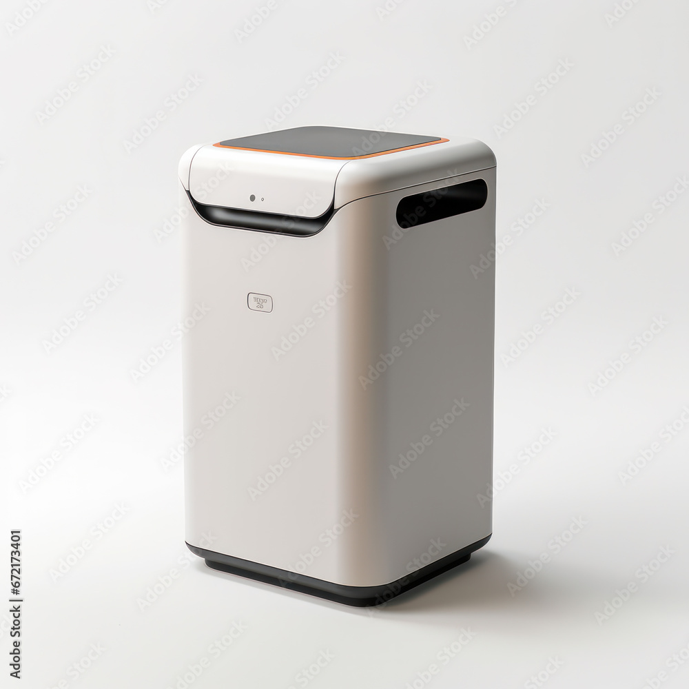 Smart waste basket. Electronic gadget for the home on white background Smart waste basket. Electronic gadget for the home on white background