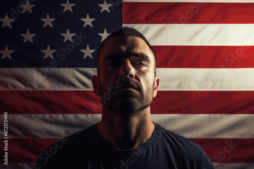 A man with a beard on the background of the US flag, Memorial Day