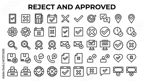 Approved And Rejected Icon Pack Outline Style.