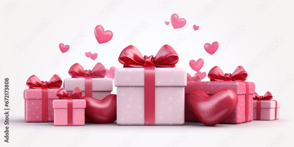 pink gift boxes and love hearts