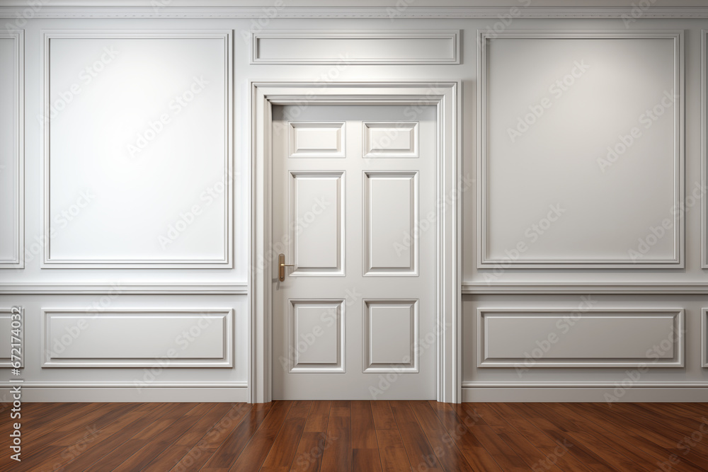 white door in the white empty room without furniture white door in the white empty room without furniture