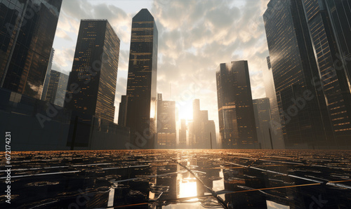 Fototapeta Naklejka Na Ścianę i Meble -  Skyscrapers, futuristic dark city