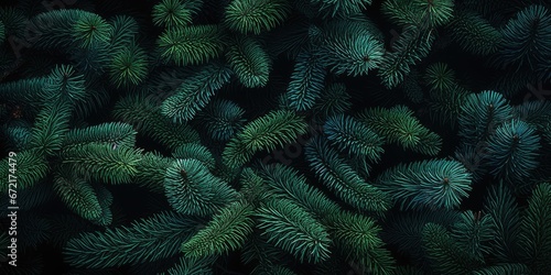 Winter beautiful green fir tree branches background. Spruce with needles. Closeup. Nature winter banner. Christmas wallpaper concept with copy space