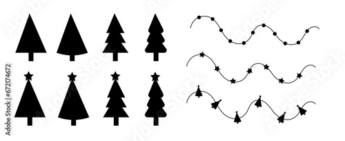 Set de formes graphiques sur le thème de Noël avec des sapins et des guirlandes photo