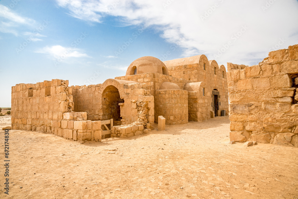View at the ruins of Desert castle Amra in estern Jordan