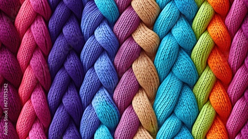 The artistry of cable knit is showcased in this macro photograph of a wool sweater, revealing its intricate pattern and creating a textured seamless  background reminiscent of knitting. Ai generative