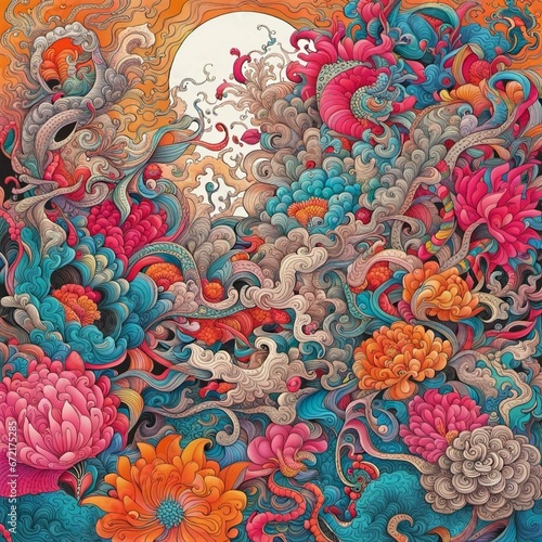 phantasmagoric vibrant chinese flowers