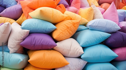 Lots of colored pillows. Ideas for bright interior design. Pillow warehouse. photo