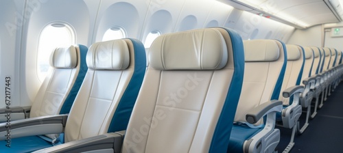 Modern airplane seat interior. Generative AI technology.