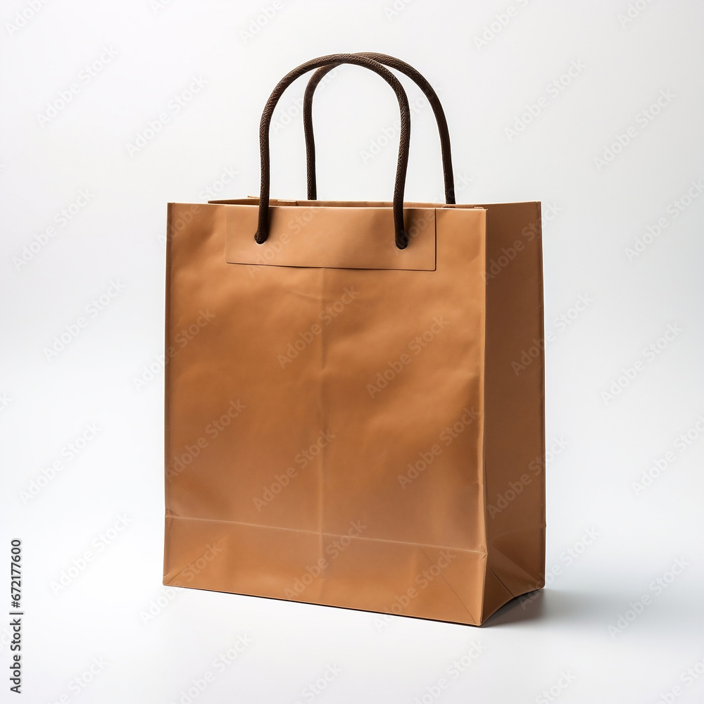 Brown paper bag with handle on white background Brown paper bag with handle on white background