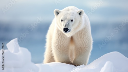 Portrait of large white bear on snow. Protection of wild animals. Polar Bear Day