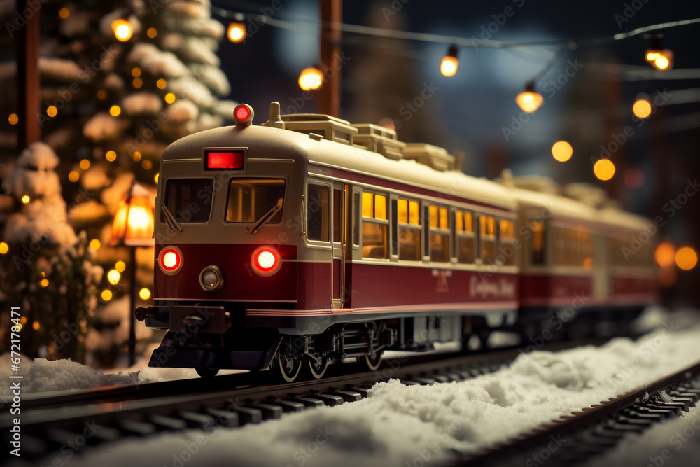 Obraz premium christmas train miniature, AI Generative.