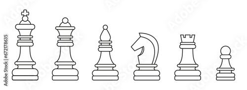 Set of outline chess piece on transparent background. photo