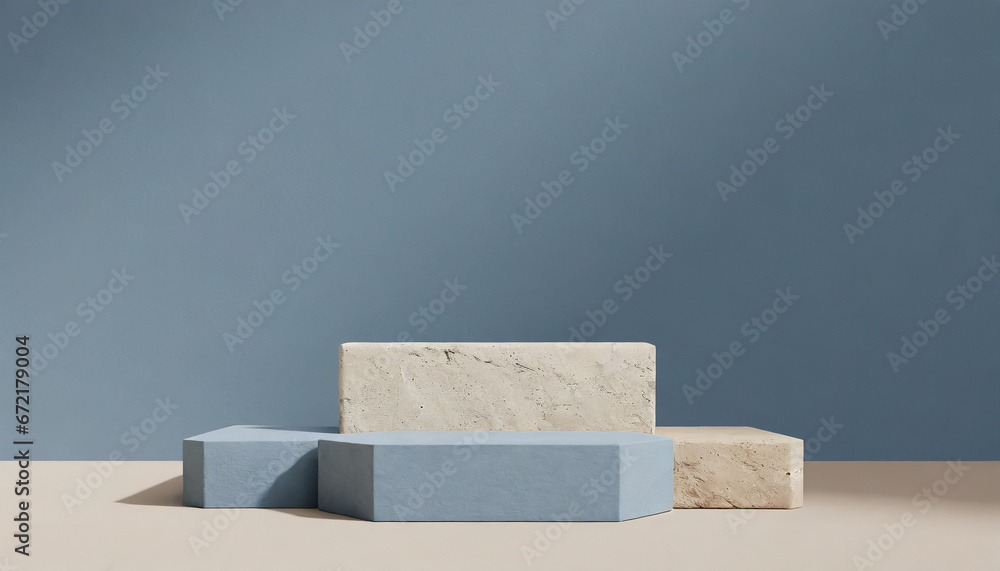 Background for the product podium stones stacked on top of each other. Exquisite background in pastel blue and cream colors. Background for Cosmetics Jewelry Background for the product podium stones stacked on top of each other. Exquisite background in pastel blue and cream colors. Background for Cosmetics Jewelry
