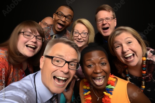 A Joyful Group of Diverse Staff Members Celebrating the Arrival of 2024, Striking a Pose with Novelty Glasses © aicandy