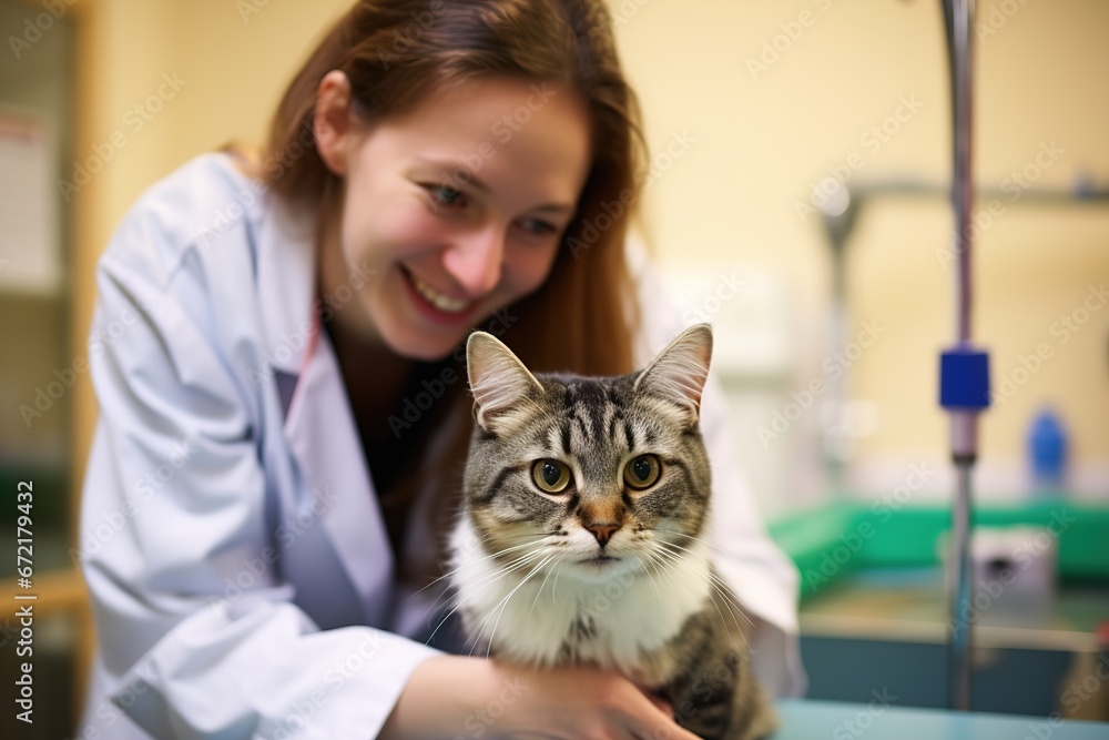 Veterinarian doctor examining the injured  cat. Ai generative